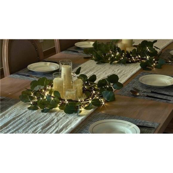 Lighted Artificial Eucalyptus Garland LED Battery Operated Faux Vine Lights - Picture 8 of 12